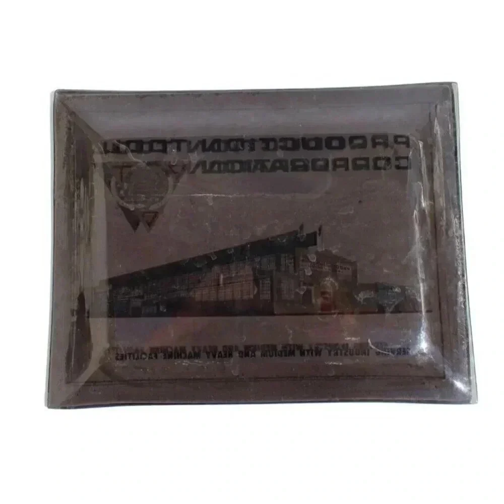 Vintage Production Tool Corporation Heavy Machine Glass Tray Ashtray Advertising